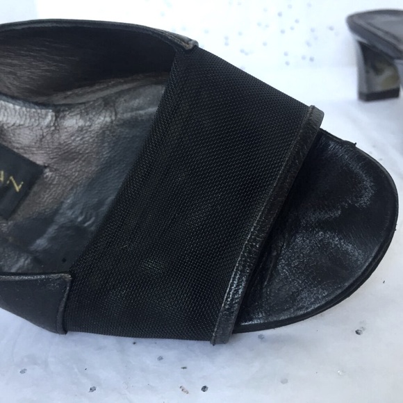 Donna Karan New York Black leather mesh Y2K mules peep toe Size 6.5 Whimsygoth - Picture 14 of 16